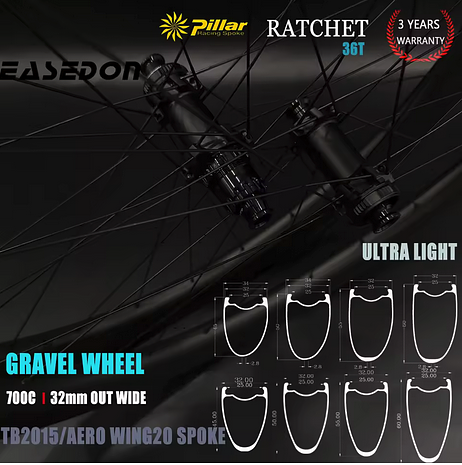 EASEDON Ultra Light 32mm Wide 25mm Inner Gravel Carbon Rim Ratchet Bicycle Wheel 30/35/40/45/50/55/60/65mm Deep Road Bike Tubeless T1000