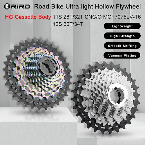 RIRO Road Bike Ultra-light Freewheel 11/12S-28-34T Bicycle CNC Vacuum Plating HG Cassette Hollow Flywheel 11/12V Speed Sprocket