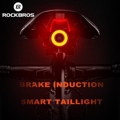 ROCKBROS Smart Bike Tail Light Type-C Rechargeable Ultra Bright Brake Sensing Bicycle IPX6 Rear Lamp Sense Flashlight Red Light